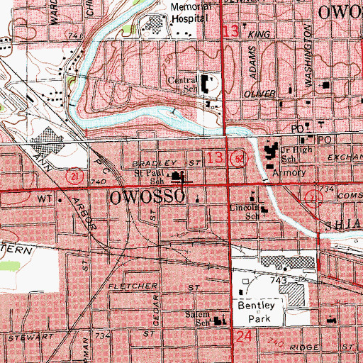 Topographic Map of Saint Paul's Catholic Church, MI