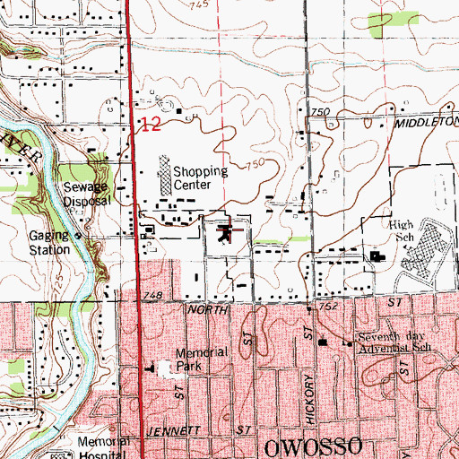 Topographic Map of First United Methodist Church, MI