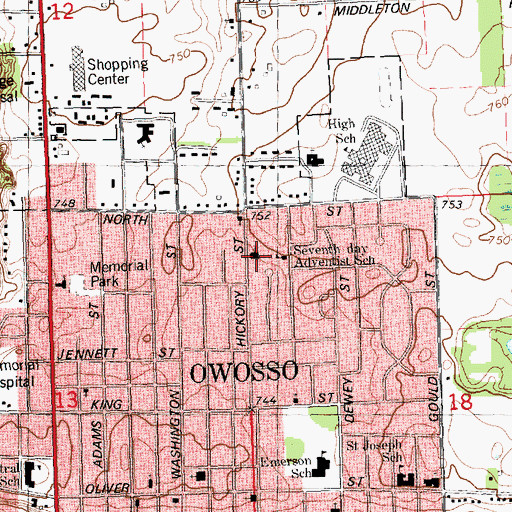 Topographic Map of Seventh-Day Adventist Church, MI