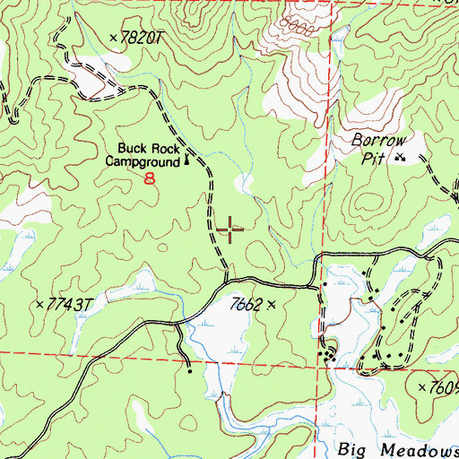 Topographic Map of Buck Rock Campground, CA