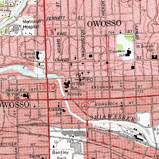 Topographic Map of First Baptist Church of Owosso, MI