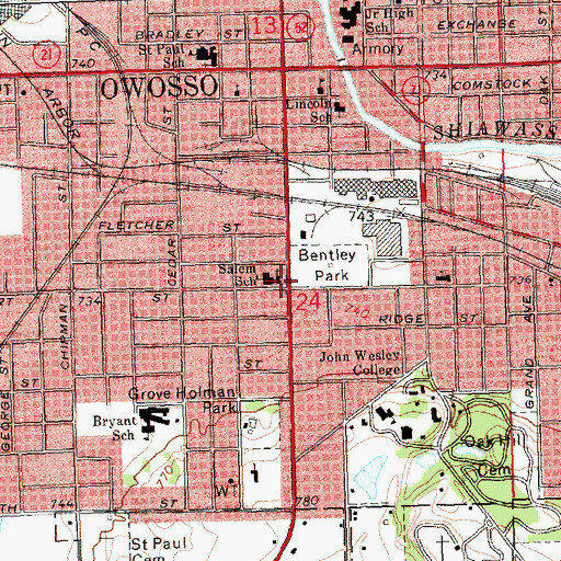 Topographic Map of Trinity United Methodist Church, MI