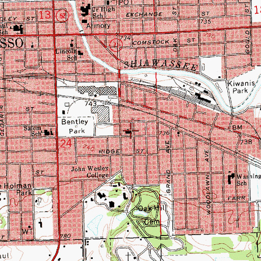 Topographic Map of Owosso Wesleyan Church, MI