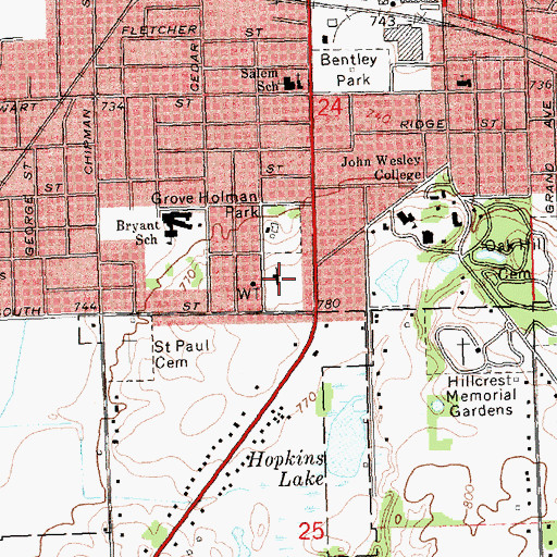 Topographic Map of Calvary Baptist Church, MI