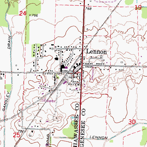 Topographic Map of Lennon Village Hall, MI