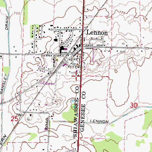 Topographic Map of Lennon Post Office, MI
