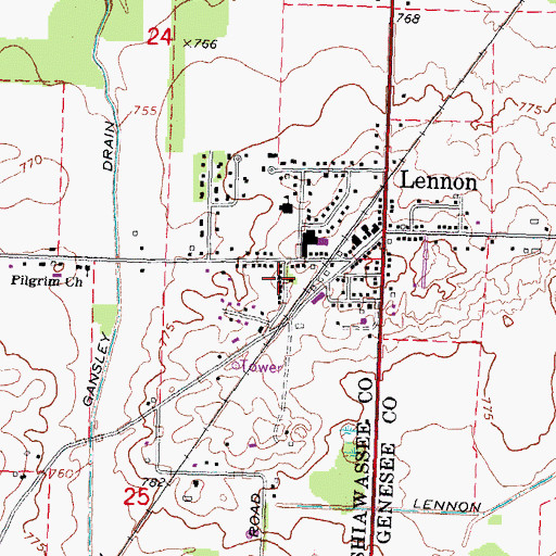 Topographic Map of Lennon United Methodist Church, MI
