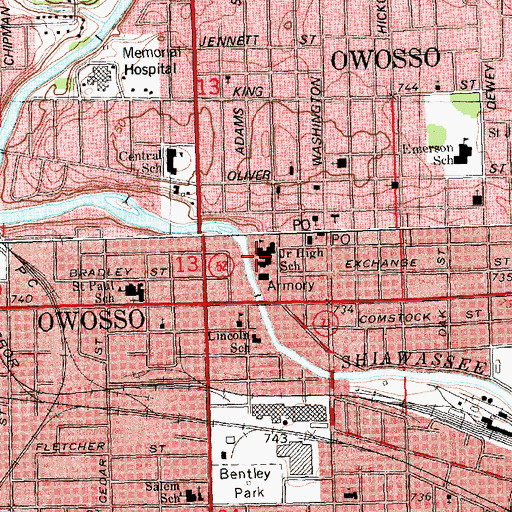 Topographic Map of Owosso Middle School, MI