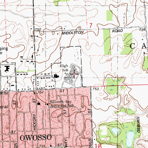Topographic Map of Owosso High School, MI