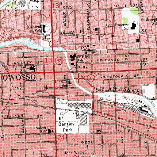 Topographic Map of Owosso Police Department, MI