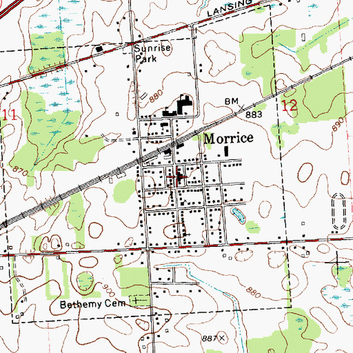 Topographic Map of Morrice Library, MI