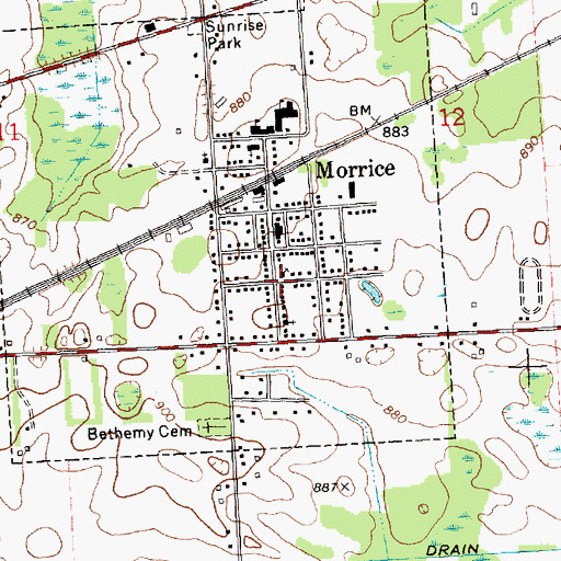 Topographic Map of Morrice United Methodist Church, MI