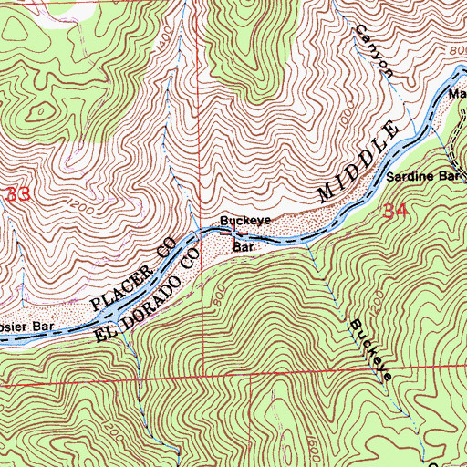 Topographic Map of Buckeye Bar, CA