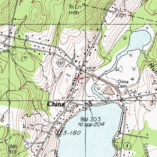 Topographic Map of China Village Post Office, ME