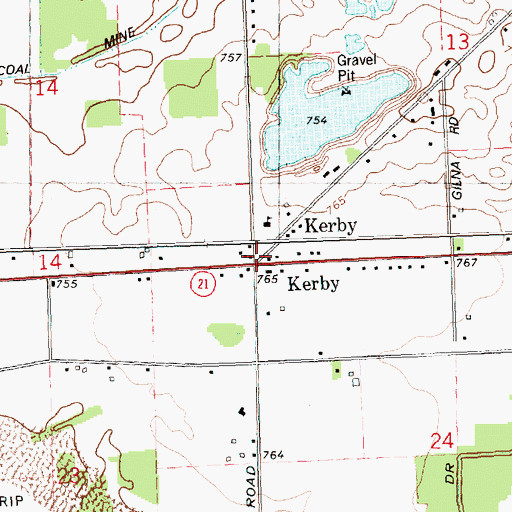Topographic Map of Kerby Post Office (historical), MI