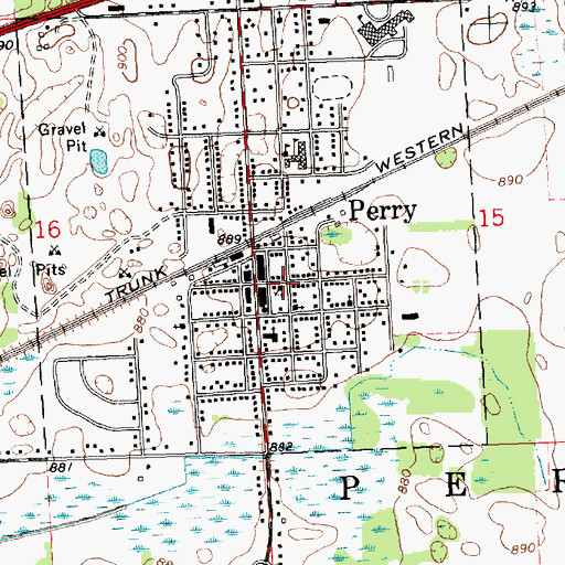 Topographic Map of Perry Congregational Christian Church, MI