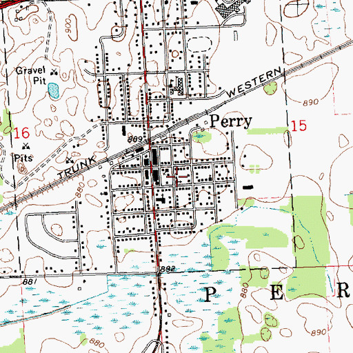 Topographic Map of Perry United Methodist Church, MI