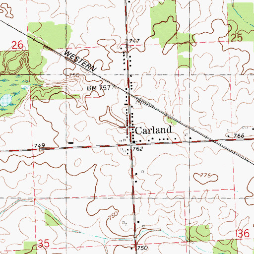 Topographic Map of Carland Post Office (historical), MI