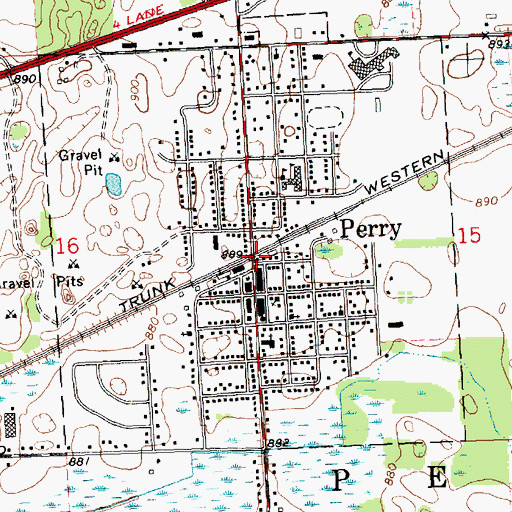 Topographic Map of Perry Post Office, MI