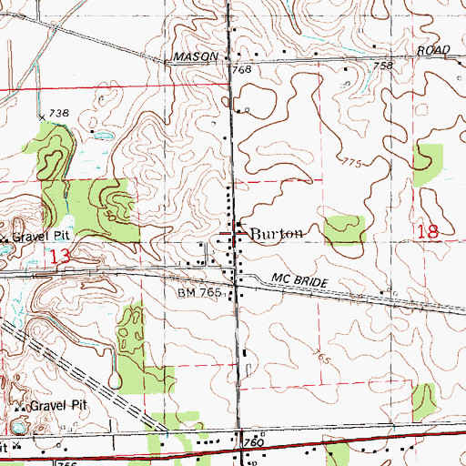 Topographic Map of Burton Post Office (historical), MI