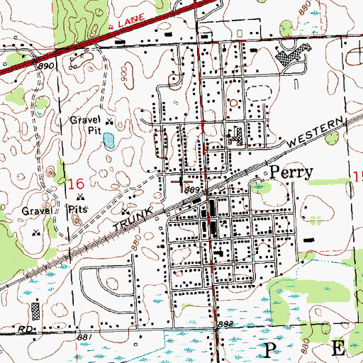 Topographic Map of Perry City Hall, MI