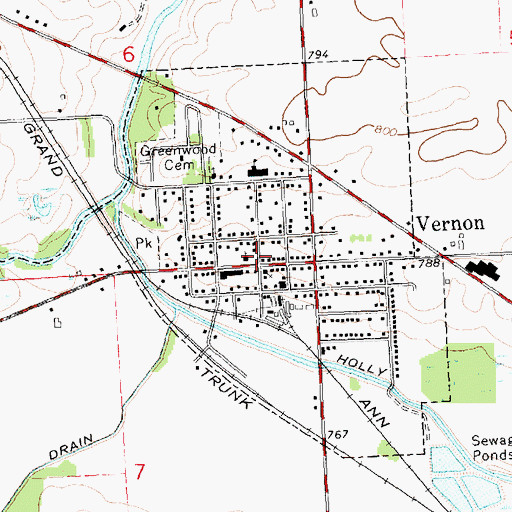 Topographic Map of Vernon Post Office, MI