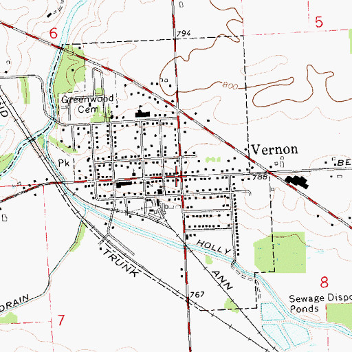 Topographic Map of Vernon District Public Library, MI