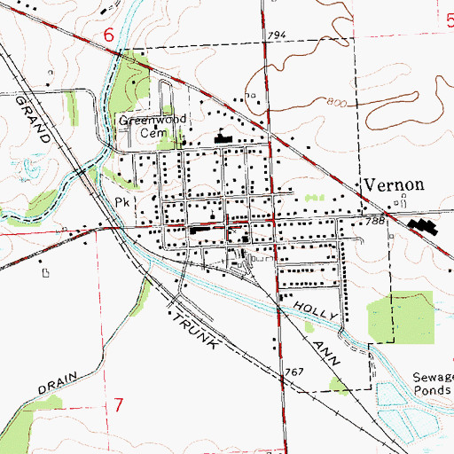 Topographic Map of Vernon United Methodist Church, MI