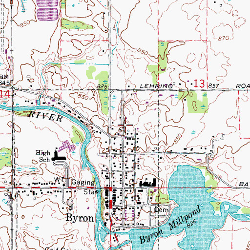 Topographic Map of Byron Baptist Church, MI
