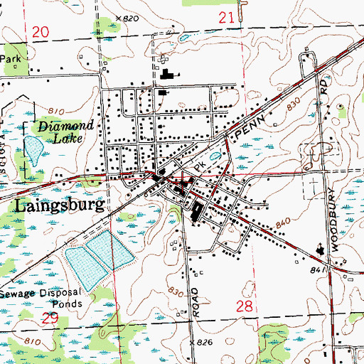 Topographic Map of Laingsburg Post Office, MI