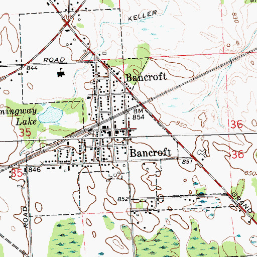 Topographic Map of Bancroft United Methodist Church, MI