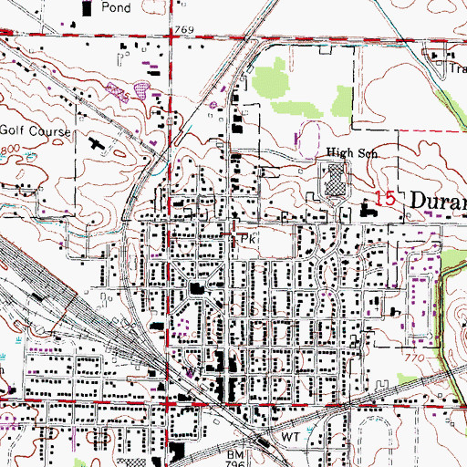 Topographic Map of Durand Memorial Library, MI