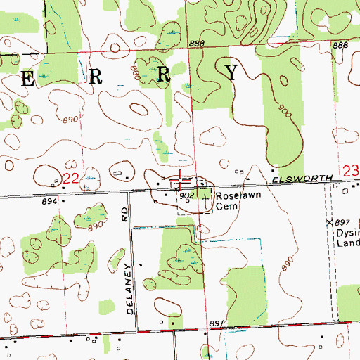 Topographic Map of Perry Cemetery, MI