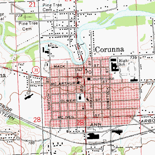 Topographic Map of Corunna Church of the Nazarene, MI