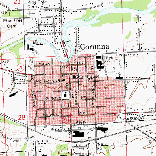Topographic Map of Shiawassee County Sheriff's Office, MI