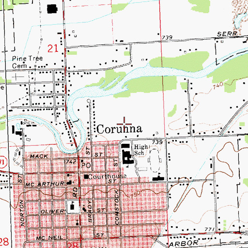 Topographic Map of Corunna High School, MI