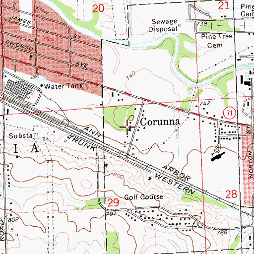 Topographic Map of First Baptist Church-Corunna, MI