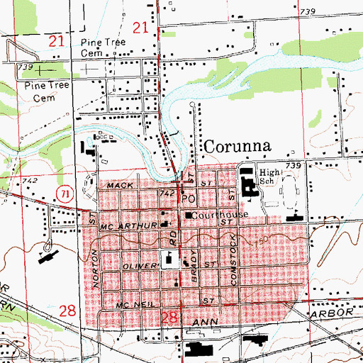 Topographic Map of Corunna Police Department, MI