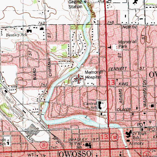 Topographic Map of Memorial Healthcare Hospital, MI