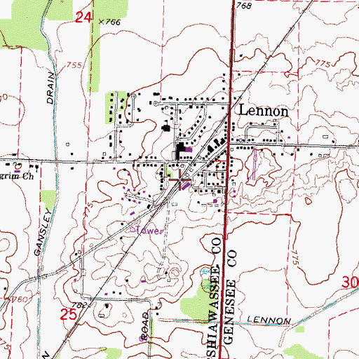 Topographic Map of Lennon Station, MI