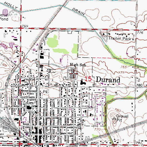 Topographic Map of Durand Area High School, MI