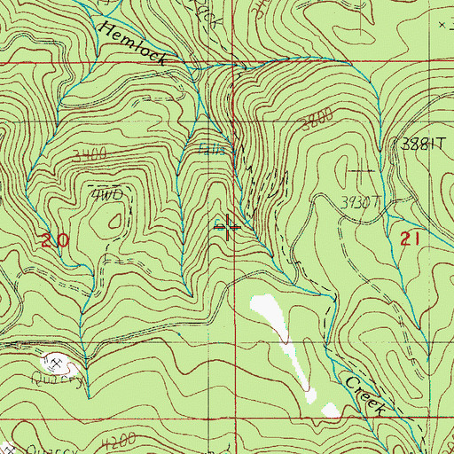 Topographic Map of Clover Falls, OR