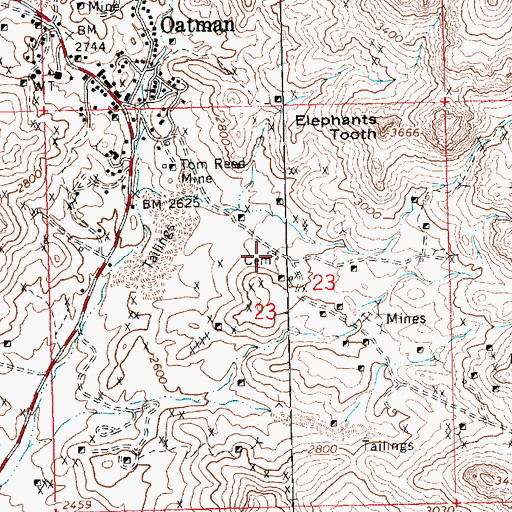 Topographic Map of Oatman Cemetery, AZ