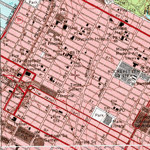 Topographic Map of Golden Theatre, NY