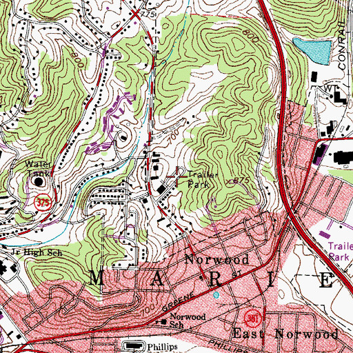 Topographic Map of Norwood Mobile Home Park, OH