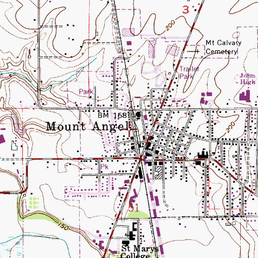 Topographic Map of Mount Angel Fire District, OR