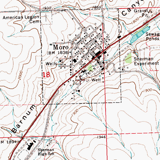Topographic Map of City of Moro Fire Department, OR