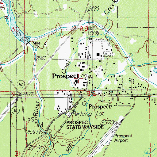 Topographic Map of Prospect Fire Department, OR