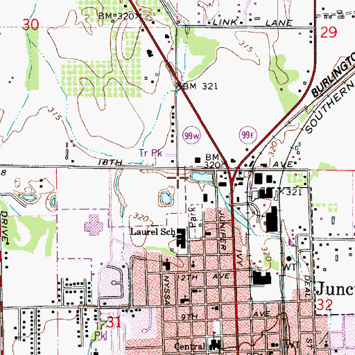 Topographic Map of Junction City Rural Fire Protection District Station 1, OR