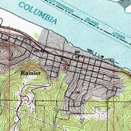 Topographic Map of Columbia River Fire and Rescue Rainier Station, OR